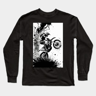 Dirt bike cool wheelie - splashed ink - white background Long Sleeve T-Shirt
